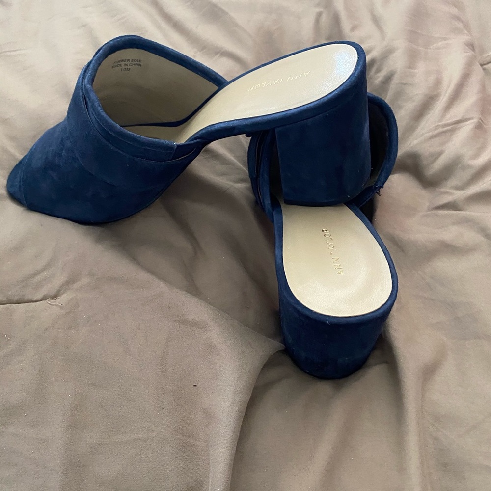 Blue suede mules